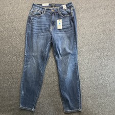 Judy Blue Jeans Womens Size 14W Dark Wash Blue Relaxed Fit Distressed NEW NWT picture