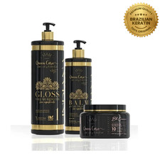 Donna Indiana Queencare Smooth Hair Kit 3 Products Volume Reducer Gloss Balm Mas picture