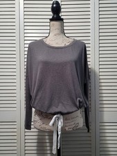 Eberjay Heather Slouchy Tee Women's Small Gray Drawstring Tie Hem Drop Shoulder picture