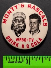 Vintage Monty's Rascals Radio Drink RC Cola Pinback Pin picture