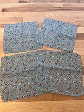 Vintage Set of 4 Blue Floral Cloth Napkins Pink White Flowers Cottagecore picture