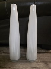 Pair of Vintage PIER 1 White Ribbed Glass Floor Vases - 20 Tall MCM Murano Style picture