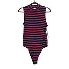 NWT Abound Women's Sleeveless Mock Neck Striped Bodysuit Size L picture