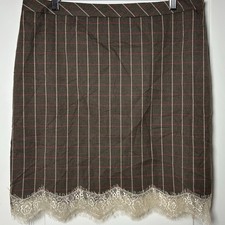 Chelsea28 Gray Plaid Cream Lace Trim Hem Mini Skirt Preppy Dark Academia Style picture