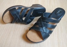 Boc By Born Slides Leather Strappy Black Mules Wedge Sandals Shoes Heels Size 10 picture