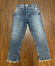 AGOLDE Riley Crop High Rise Straight Jeans 26 Frequency Distressed Raw Hem picture