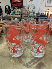Vtg Federal Glass Red Gazelle Highball Glasses Set of 5 MCM Antelope Tumbler 5