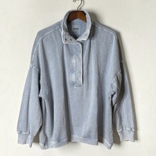 NEW Aerie Getaway Quarter Snap Oversized Sweatshirt Mineral Wash Blue 2XL picture