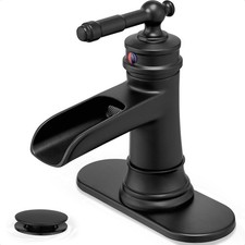 HOIGY Waterfall Faucet Black Brass 1H Single Handle 4in Pop-up Drain RV picture