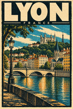Lyon France Basilica River Bridge Vintage European City Travel Poster Art 24x36 picture