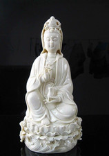 Guanyin Kuan Yin White Lotus Buddha Asia Buddhist Statue 25cm picture