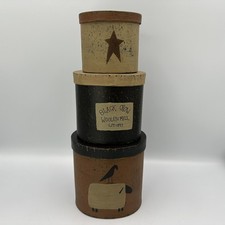 Nesting Boxes Folk Art Set/3 Primitive Farmhouse Crow/Sheep/Star Autumn Decor picture
