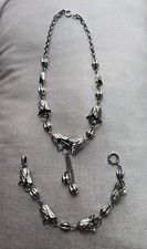 1940's Napier Sterling Tulip Pod Necklace & Bracelet Set Lariat Style  picture