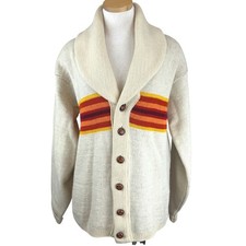 Vintage 80s PENDLETON Harding Shawl Collar Cardigan|L|Wool Western Aztec Cream picture