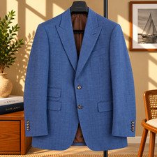 Suitsupply Washington Blazer Mens US 40R Blue Wool Silk Linen Ormezzano Italy picture