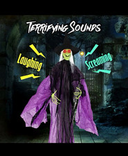 Halloween Standing Witch Prop Purple/Black Light-Up Eyes Sound (7FT) picture