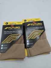 FUTURO Ultra Sheer Knee Highs for Women, Nude, 71060EN, Large, Moderate 2 Packs picture