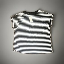 Automet Black & White Striped Crew Neck Cap Sleeve Jersey T-Shirt Sz L NW picture