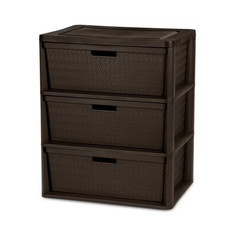 Sterilite Wide 3 Drawer Tower Plastic Storage Organizer Decorative Bins Cabinet picture
