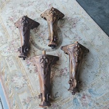 4 Antique Hand Carved Piano Legs With Casters From Chickering New York Piano. picture