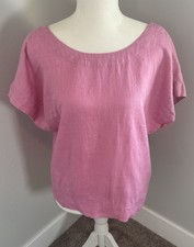 Madewell pink short sleeve linen blouse yoke neck boxy cut cap sleeves. Medium. picture