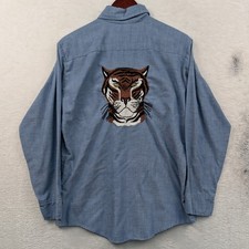 VTG Big Mac Shirt Men's M Blue Tiger Embroidery Workwear Chambray JCPenney 70s picture