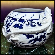 Antique 1885 Royal Worcester Dragon Vase Porcelain Cobalt Blue Brush Washer picture