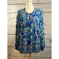 Lilly Pulitzer Blue Floral Tassel Peasant Tunic picture