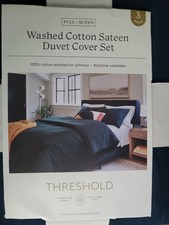 Threshold Washed Cotton Sateen Full/Queen Duvet Set Blue 3pc Zip picture
