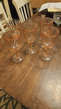 (5) Cristal D’Arques-Durand Roseline Pink Wine Goblets. Swirl. France. Vintage picture