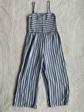 Abercrombie Kids Blue & White Striped Smocked Wide-Leg Romper 13/14 picture