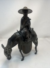 Brass Antique Japanese Statue of a Man on a Donkey Circa 1900 picture