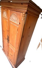Vintage Solid Pine Armoire Wardrobe – Carved Sunburst Medallions Storage Cabinet picture
