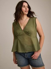 Torrid Plus Size 2X Festi Cotton Tank Tie-Back Top Sheer V-Neck Olivine NWT picture