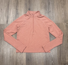 Lululemon Top Womens 6 Rest Less Half Zip Pullover Cropped Herringbone Pink Run picture