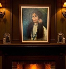 Vtg Native American Woman Realistic Portrait Oil Painting On Canvas 28x21.5