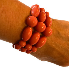 Antique 1900s Victorian bracelet large CORAL beads 3 wire strands WOW picture