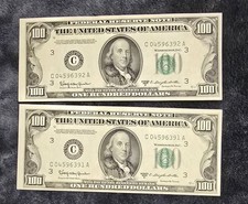 CONSECUTIVE PAIR Series 1950-D $100 Federal Reserve Notes - Philadelphia C - UNC picture