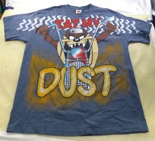 Vintage 1997 Taz Eat My Dust T Shirt Looney Tunes Motorcycle Big Print Large picture