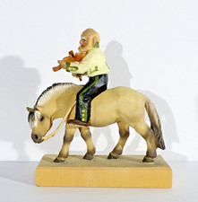 Rare Vintage HENNING Norway Wood Carving SPELLEMANN Fiddler On Fjord Horse picture