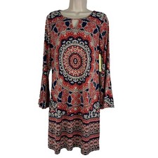 New Tacera Shift Dress Women's Petite PM Long Bell Sleeve Knee Length Geometric picture