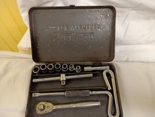 VINTAGE Snap-On Midget 9 3/8 Speed Handle, Ratchet, Slide Bar, Sockets and Case picture