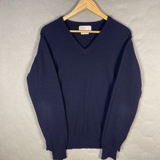 VTG The Hawick Sweater 100% Cashmere Sweater Mens 46 XL Blue V-Neck Scotland picture