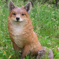 Life Like Fox Sitting Garden Statue Decoration Home Animal Sculpture Wildlife picture