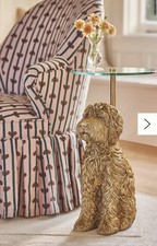 New In Box icon Anthropologie Golden Doodle Dog Side Table, Round Top gold picture