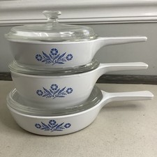 VTG Corning Ware Blue Cornflower 6 PC SET P81B P82B P83B w/ Pyrex Lids picture