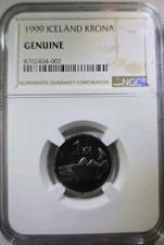 1999 Iceland 1 Krona NGC Genuine Certified Atlantic Cod Fish World Coin KM27a picture