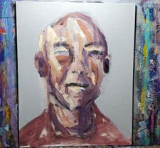 Original Outsider Abstract Expressionist Male Portrait Painting on Canvas Board picture
