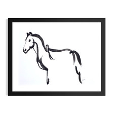 Original Hand Painted 9x12 Abstract Horse Black White Acrylic Signed Art Paper picture