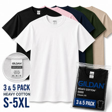 Gildan 5000 Blank T-Shirts Men Heavy Cotton Plain Tee Single 3 and 5 Pack S-5XL picture